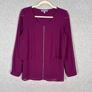 NY Collection Layered Tunic Blouse Small‎ Sheer Magenta Tiered Career Church